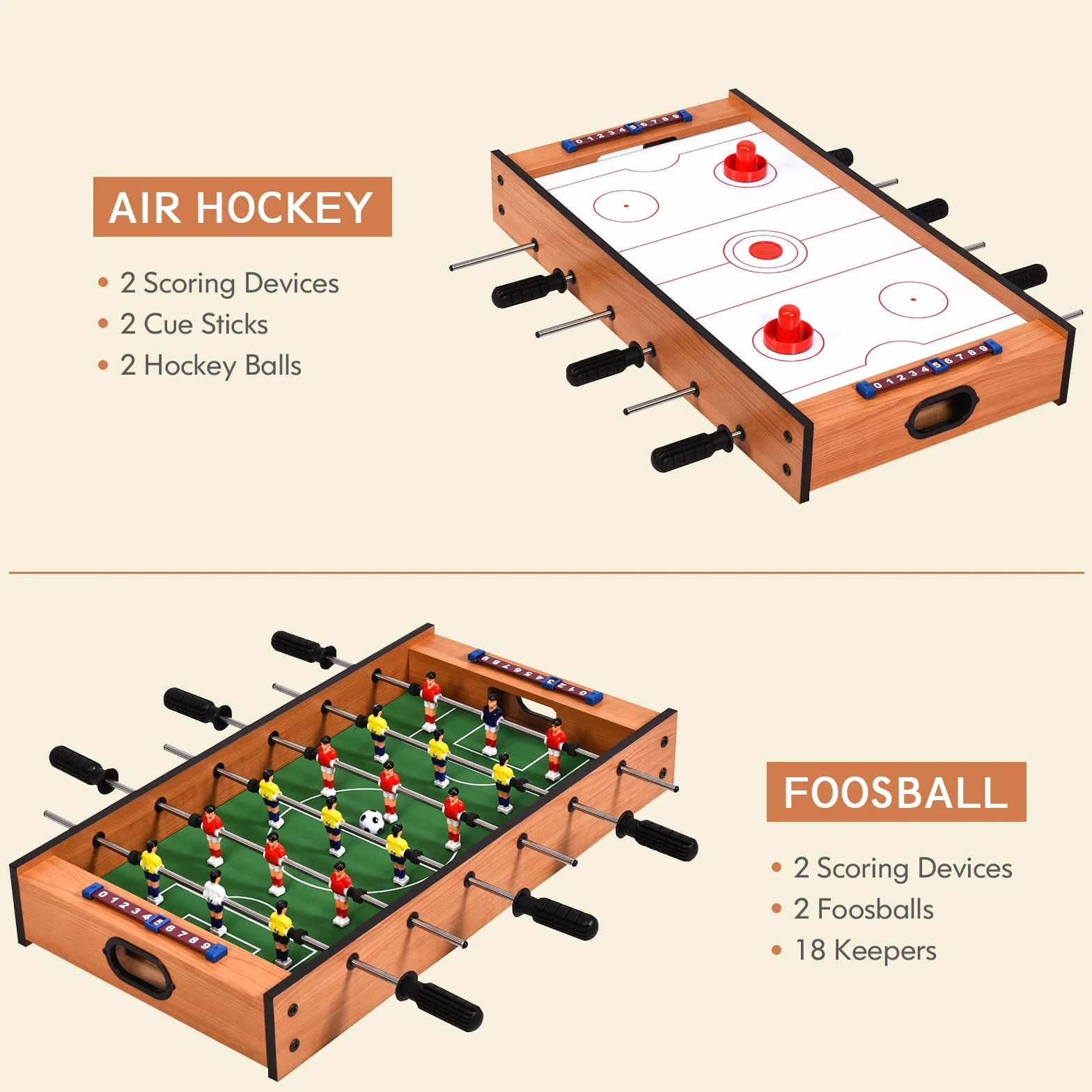 HOMASIS 2 en 1 Table Multijeux en Bois pour Enfant, Baby-Foot, Air Hockey de Table, Table de Jeu de Football pour la Maison, Le Bar, Le Bureau, pour Enfants de 4 Ans+