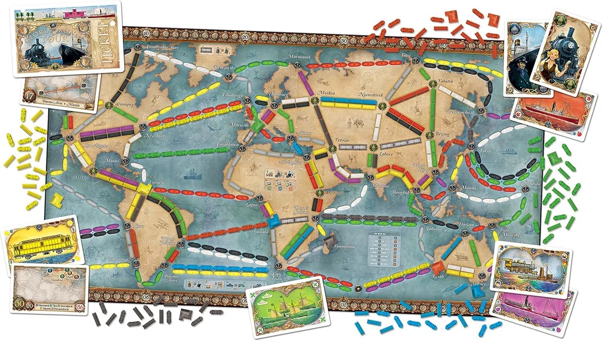 Les AVENTURIERS du Rail : Autour du Monde - Nouvelle Version avec Bateaux | Jeu de Société & Stratégie pour Enfants dès 10 Ans - 2 à 5 Joueurs - 90 à 120 Min - en Français - Days of Wonder