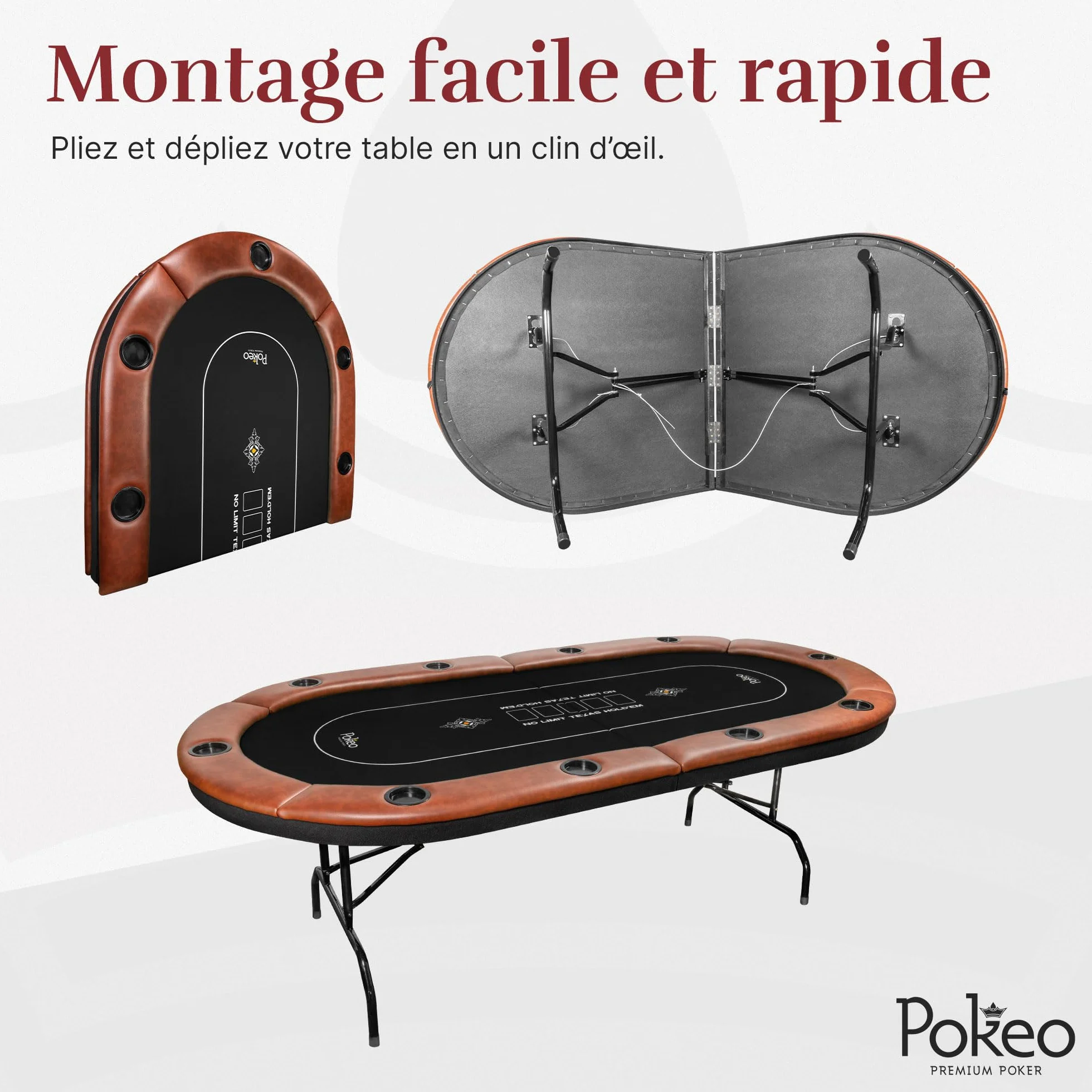 Table de Poker 10 Joueurs – Table Poker Pliable – Tapis Noire – Compacte et Facile à Ranger – pour Jetons et Jeu de Cartes – Tables de Poker Pliante