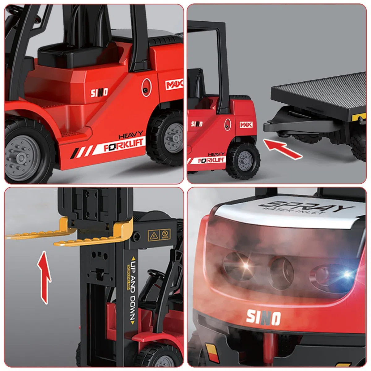 Mostop Chariot élévateur RC, jouet de construction 1/24, avec boîtes/son et spray lumineux, deux batteries rechargeables et chargeur