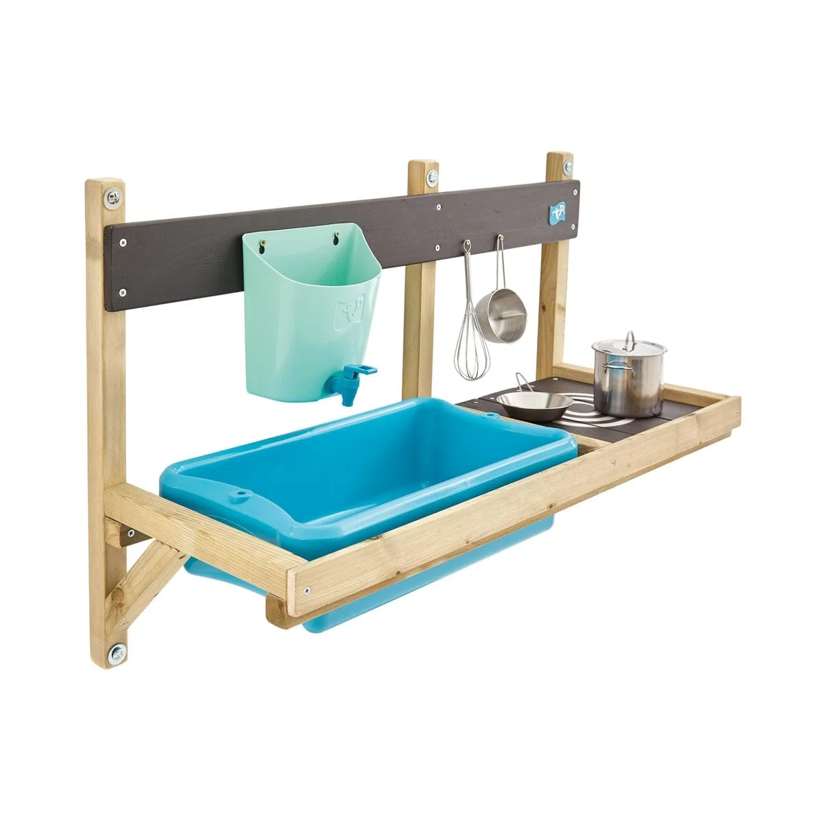 TP Toys Cuisine Extérieure en Bois avec Réservoir à Eau et Ustensiles – 81 x 36 x 56 cm – Jeu d’Imitation pour Enfants dès 3 Ans – Fixation Facile – Jouet Jardin Compact, Vert