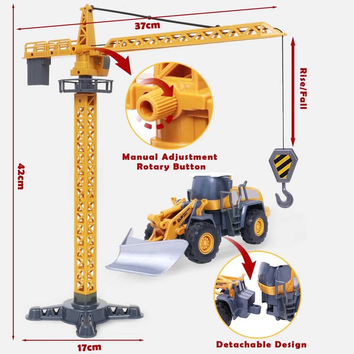 Véhicule Chantier Jouet Enfant avec Camion de Construction, Grue à Tour, Bulldozer, Rouleau compresseur, Chariot élévateur, Véhicules de Construction Grand Camion Cadeau Enfant Garçon 3 4 5 6 7 ans