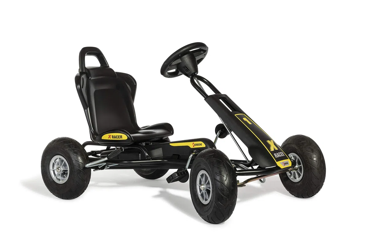 Ferbedo Go Kart AT X-Racer 105007 (Kart Noir avec Volant sonore et pneus gonflables, à partir d'environ 3-8 Ans) 102 x 60 x 64 cm