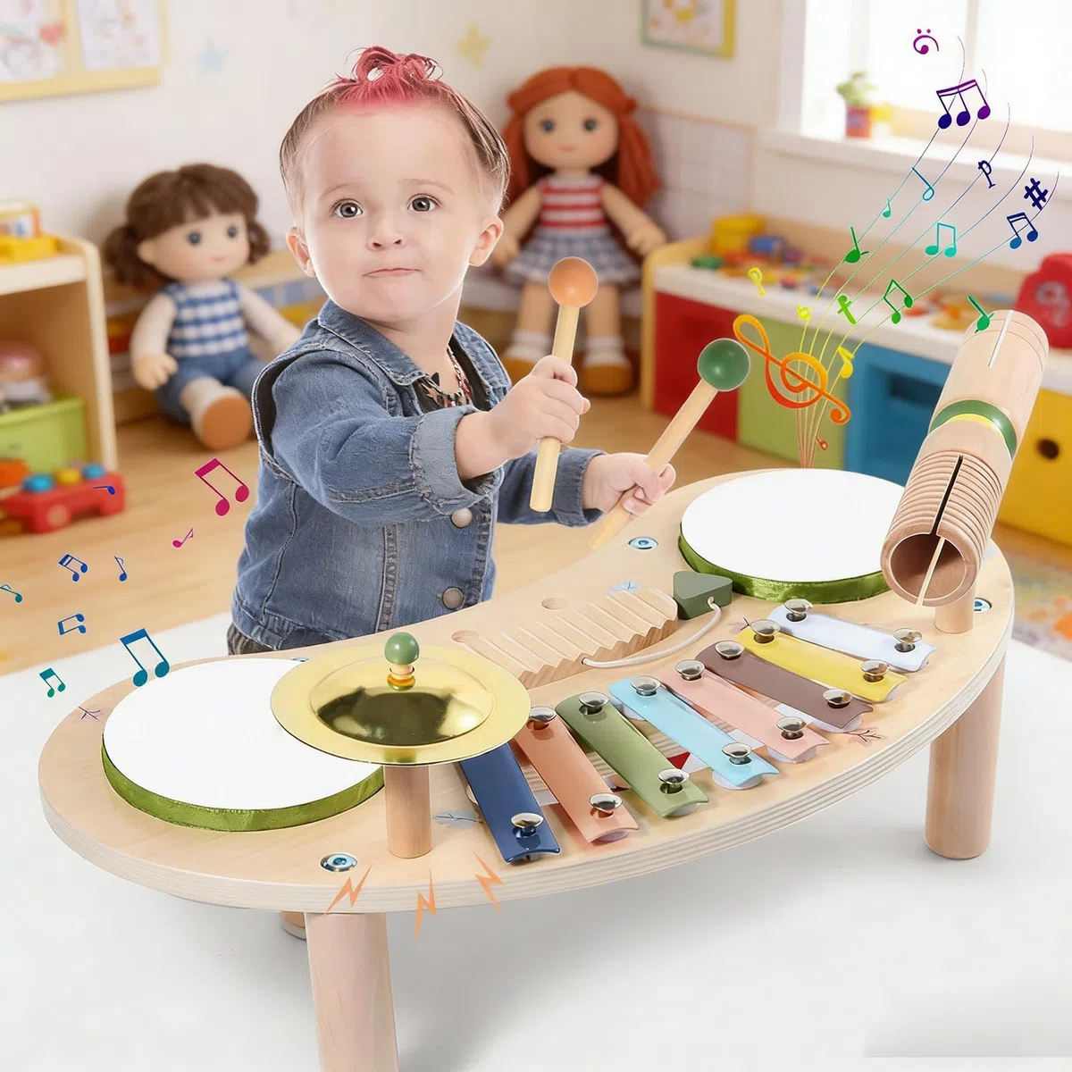 Batterie Enfant 7-en-1 Xylophone Enfant bois