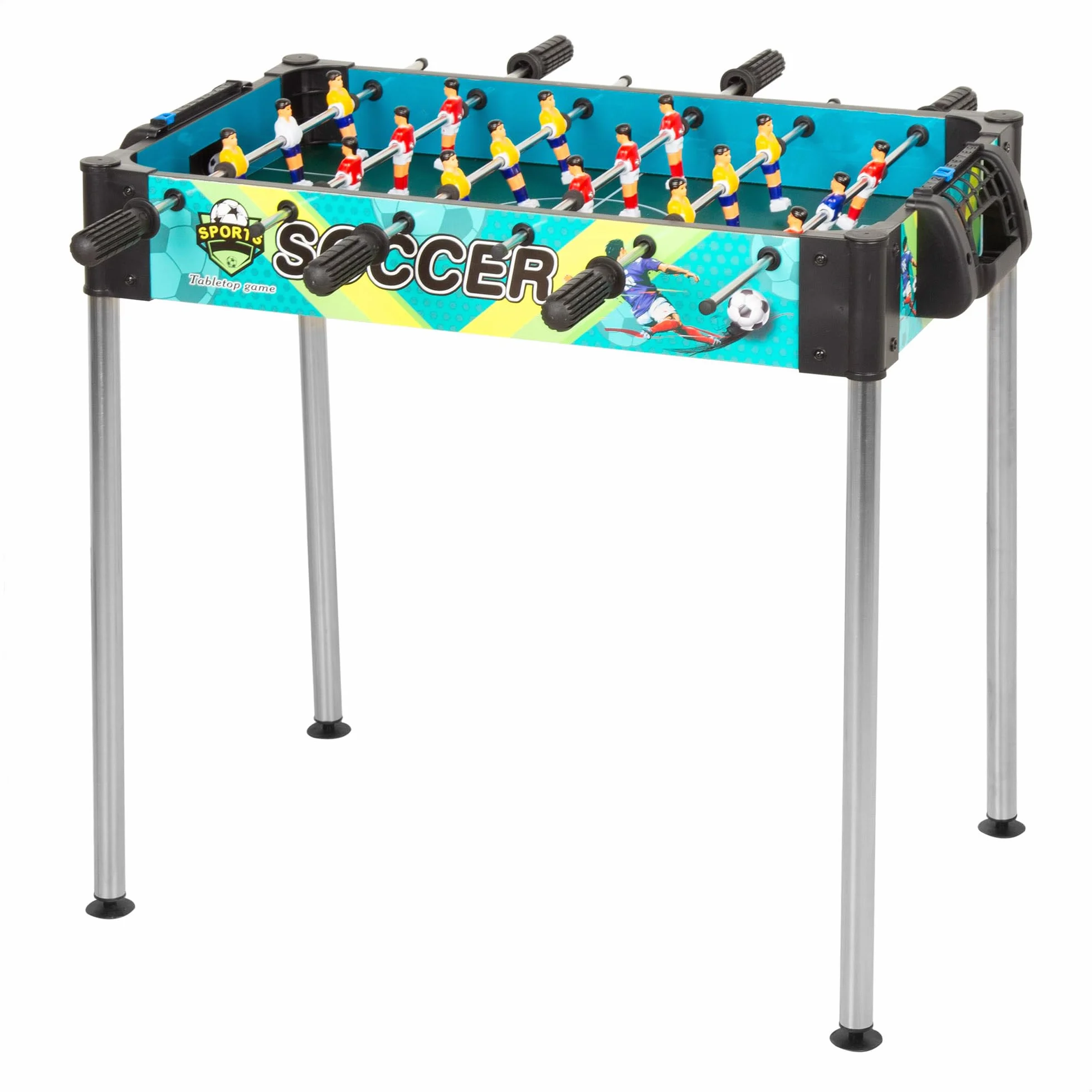 ColorBaby CB Games 39468 Baby-Foot en Plastique résistant, 18 Joueurs, avec marqueurs manuels, pour 2 Personnes, Baby-Foot pour Enfants