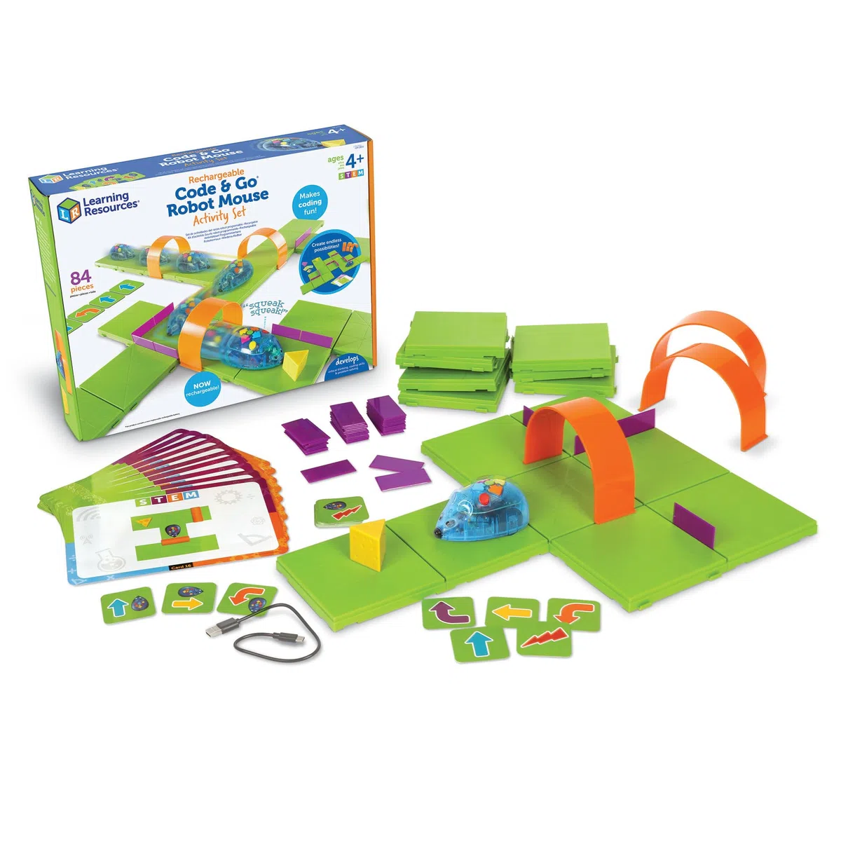 Learning Resources Souris Robot Rechargeable Code & Go – Jeu de Codage Éducatif STEM – 55 Pièces – Dès 4 Ans – Labyrinthe + Cartes de Programmation
