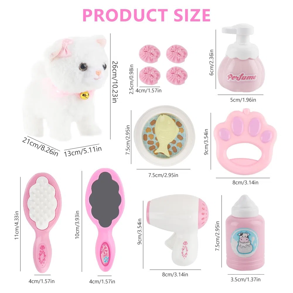 Lotvic Jouet Électronique en Peluche, Animal Chat Électronique, Chat Interactif Qui Marche et Miaule avec Laisse Télécommandée, Chats en Peluche Électroniqu, Cadeaux de Jouets pour Enfant de 3-6 Ans