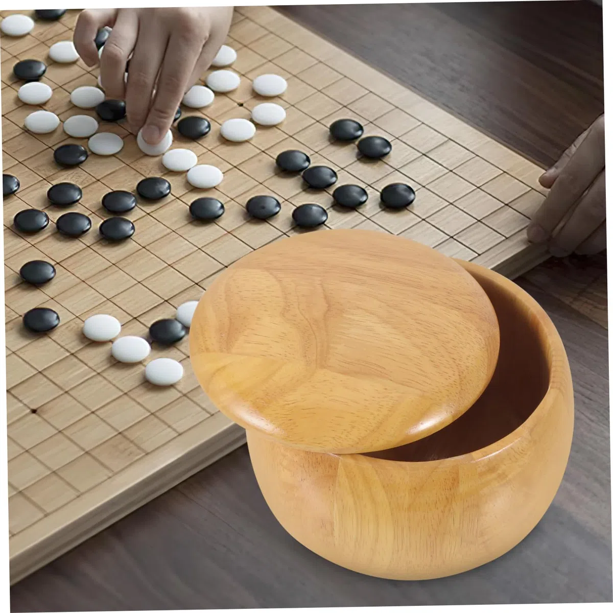 KOMBIUDA Boîte de Rangement pour Pièces de Jeu Go en Bois Massif, Grosse Capacité, Portable, Lot de 2, Maison ou Salle de Jeu D'échecs