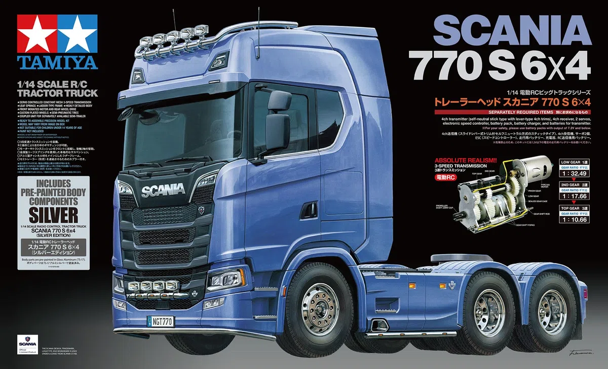 Tamiya 56373 1:14 RC Scania 770 S 6x4 Argent pré-Peint Kit de Montage Camion RC Camion radiocommandé Jouet de Construction modélisme