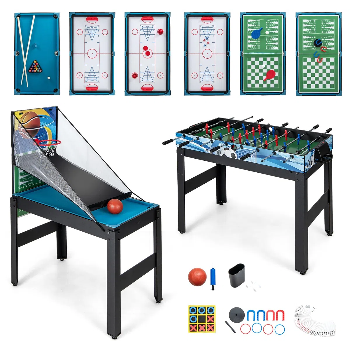 HOMASIS 14 en 1 Table Multijeux avec Baby-Foot, Basket, Billard, Hockey, Ping-Pong, Echecs, Dames, Backgammon,Cartes de Poker, etc,pour Enfants et Adultes, pour Fêtes et Réunions