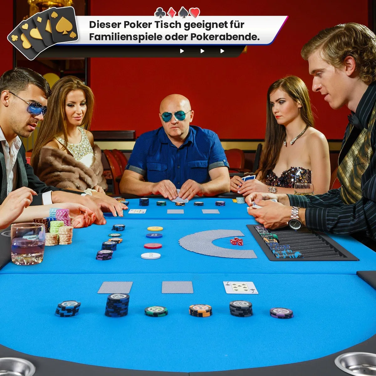AVAWING Table de poker pliable pour 9 joueurs, table de jeu avec porte-gobelet en acier inoxydable, table de poker