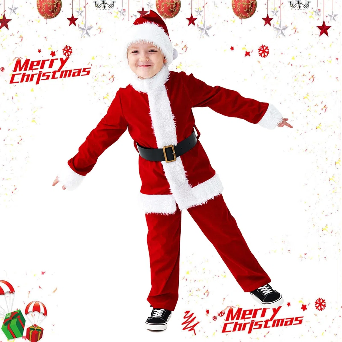 Generisch Costume de Père Noël pour enfant - Costume de fête - Costume de Noël sur scène - Costume de Père Noël - Fête de Noël pour enfants