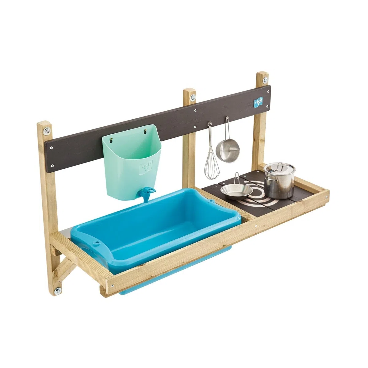 TP Toys Cuisine Extérieure en Bois avec Réservoir à Eau et Ustensiles – 81 x 36 x 56 cm – Jeu d’Imitation pour Enfants dès 3 Ans – Fixation Facile – Jouet Jardin Compact, Vert