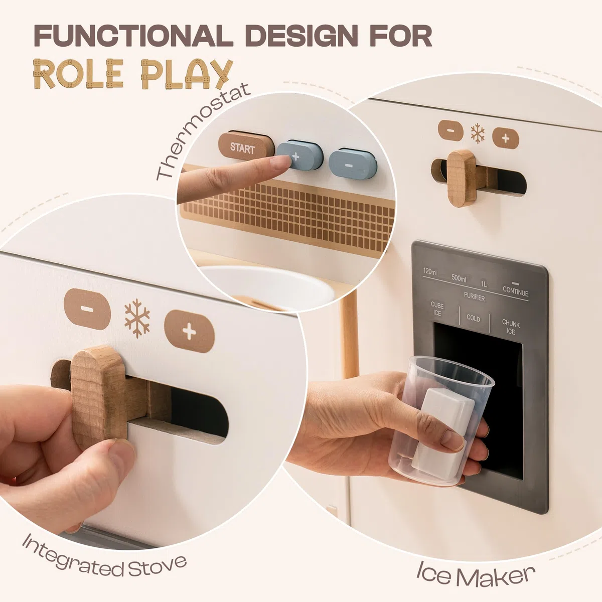ROBUD Cuisine en Bois pour Enfants, Style Moderne, Blanc et Or, avec Four, Évier et Réfrigérateur, Accessoires de Cuisine Inclus