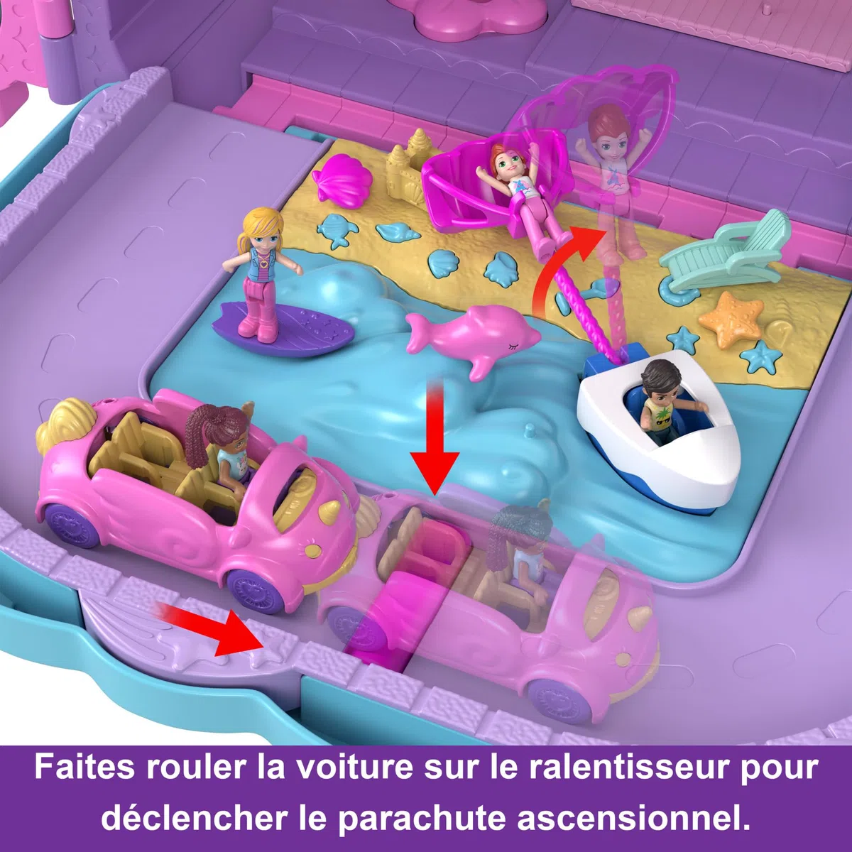 Polly Pocket Coffret Valise Pollyville, Jeu Valise Touristique avec 5 Zones De Jeu, Comprend 4 Figurines Et 1 Véhicule Pocket, Plus 25 Accessoires Inclus, Jouet pour Enfant de 4 Ans et Plus, HKV43