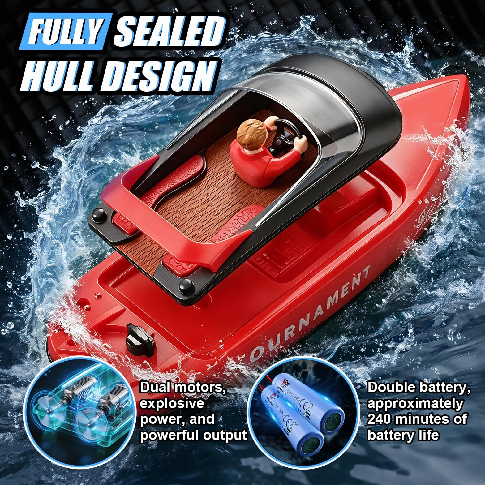 YOOHBERRYS Bateau Télécommandé 2 Pièces, 2,4 GHz Bateau Telecommandé Enfant, Bateau de Course RC 15+ km/h avec Lumière LED pour Piscines et Lacs (2PCS)