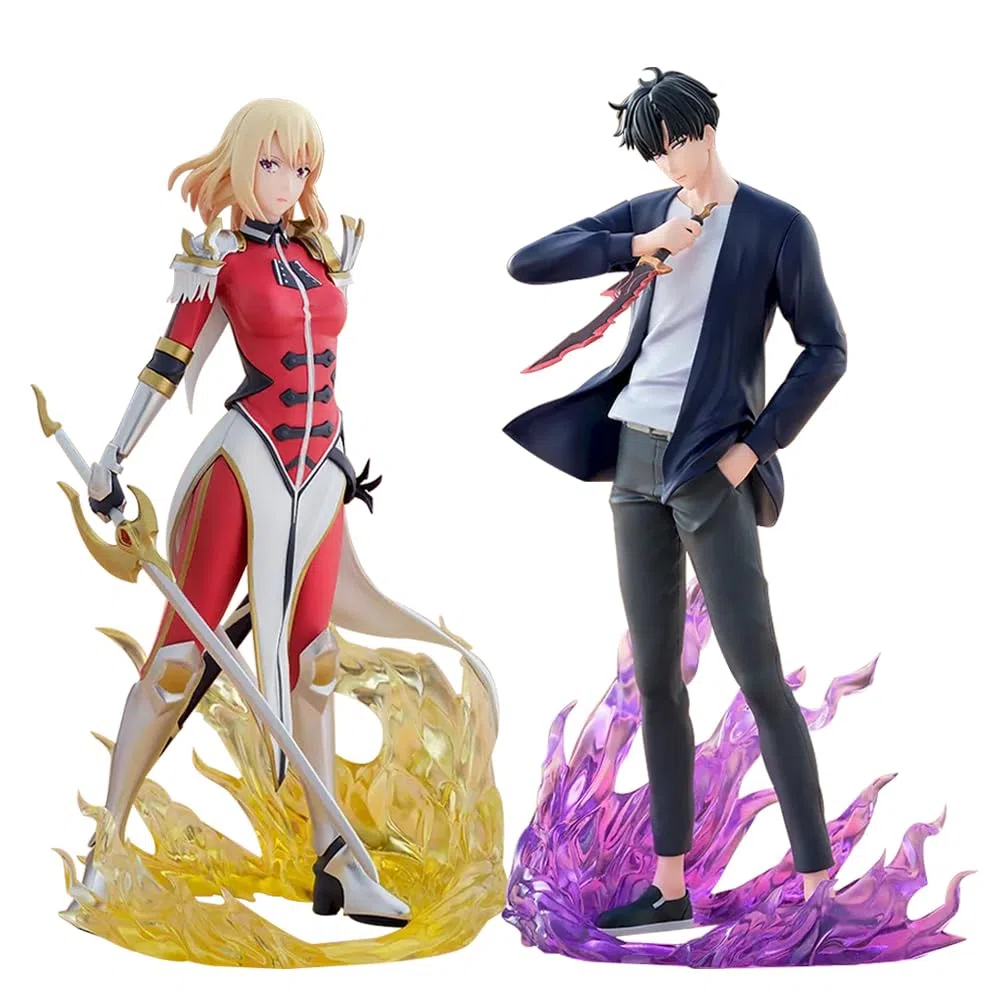 Lot de 2 figurines Sung Jin Woo Cha Hae-In en PVC - Figurines de collection - Cadeaux pour les fans - 17,5 cm + 16 cm