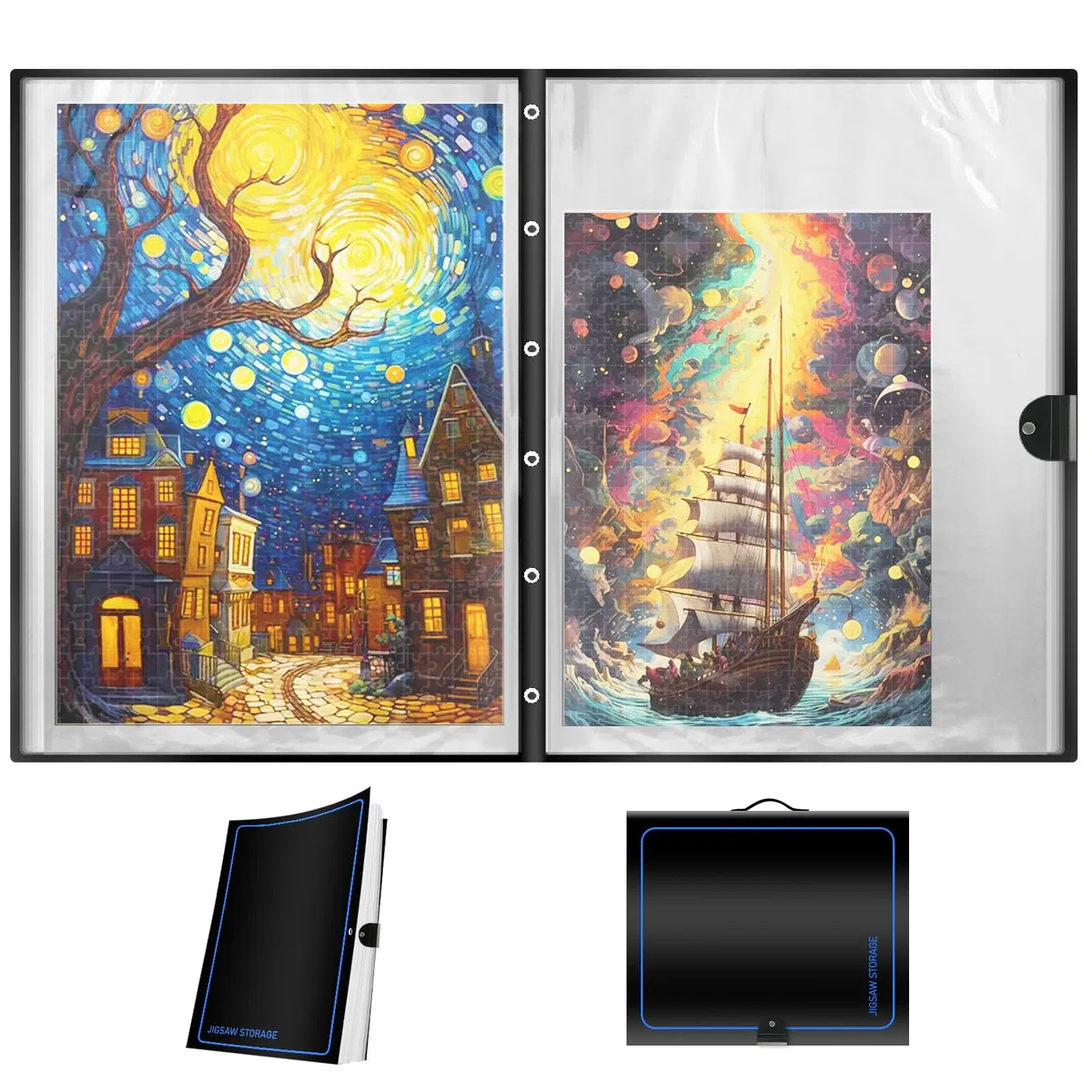 ALL4JIG Classeur de puzzle 26 x 30,3 pouces, dossier de rangement peu encombrant pour collection de puzzles de 500 à 1000 pièces, capacité pour 20 puzzles, poches de