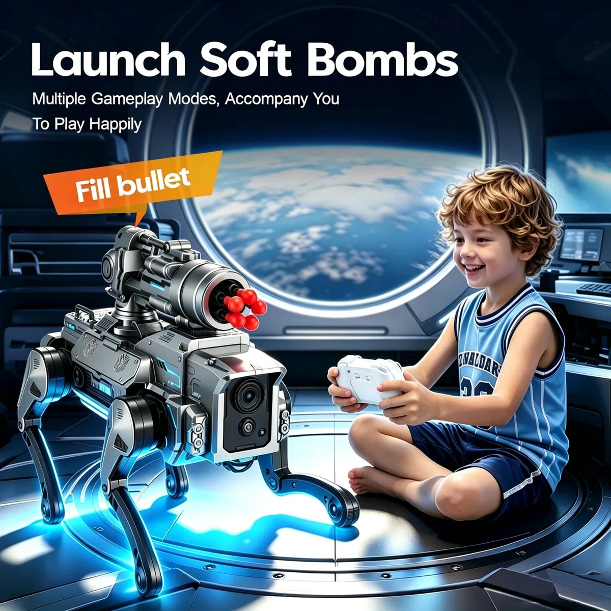 Chien Robot Télécommandé pour Enfants de 3 à 12 Ans, Chien Robot Intelligent avec Lanceur de Munitions Souples, Programmable, Danse, Musique, Interactif, Jouet Garçon Fille