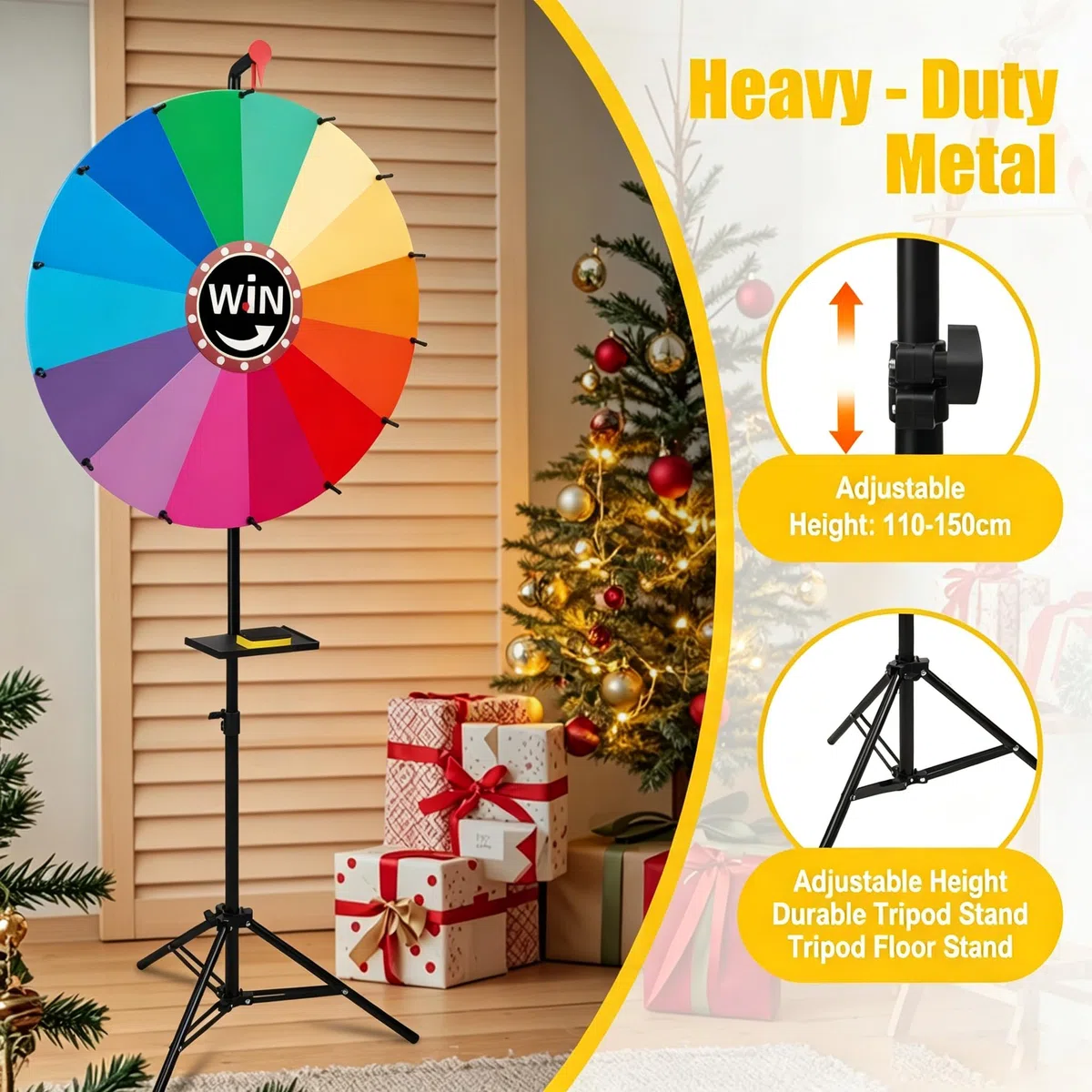 Roue porte-bonheur de 60 cm à tourner, 14 emplacements, jouet avec marqueur effaçable à sec et gomme, roulette pour fête, loterie, foire et promotion des ventes