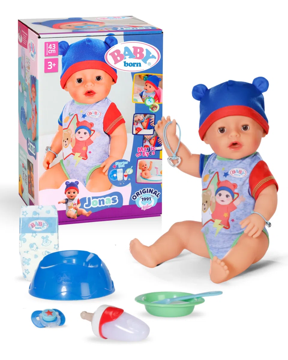 BABY born Jonas - Bébé poupée de 43 cm - 10 Fonctions y Compris Accessoires & grenouillère - Fonctionne entièrement sans Piles - Convient aux Enfants à partir de 3 Ans