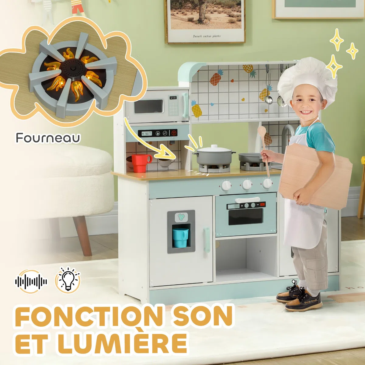 AIYAPLAY Cuisine Enfant Jouet d'imitation Lumières et Sons 3+ Ans Blanc