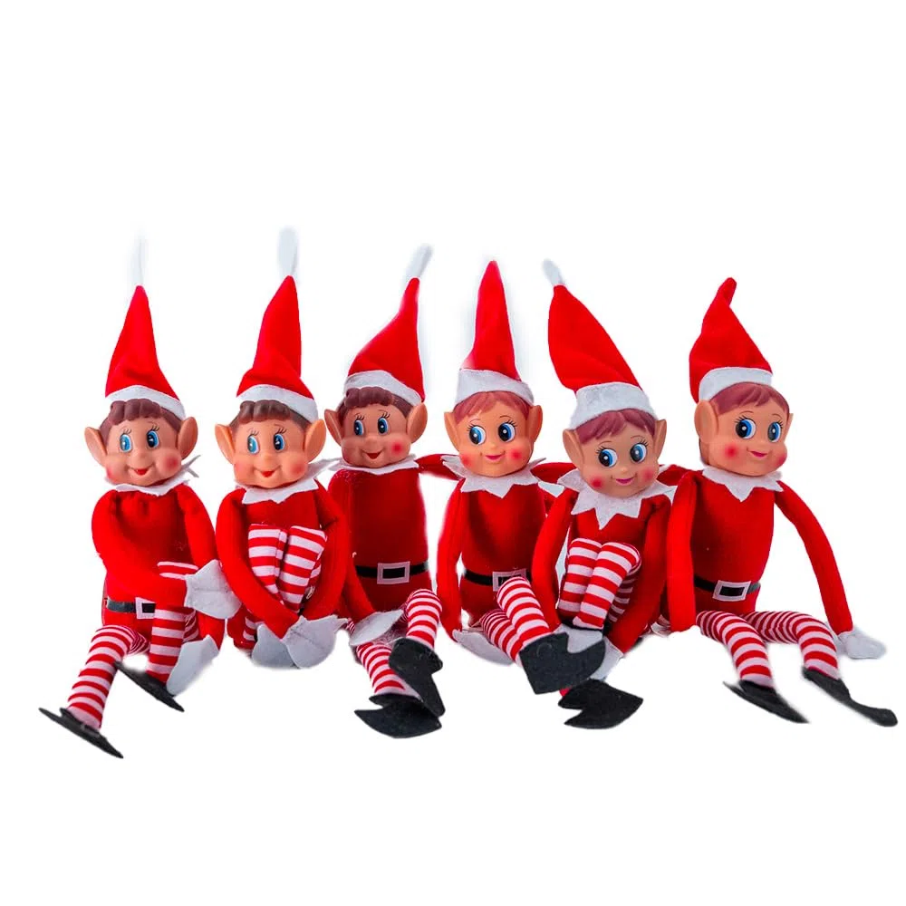 Sparklers Club Lutin Farceur de Noël Elf 3 Garçons & 3 Filles, Lot de 6 Elfes en Peluche, idéal pour Préparer Noël Enfants et Adultes - Petit Lutin Coquin, Figurine Ludique et Souple