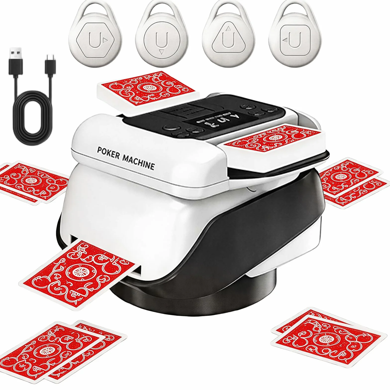 Mélangeur et Distributeur de Carte Automatique 2-en-1, Distributeur Cartes Jeu Automatique pour 2-8 Joueurs, 360° Rotation Rechargeable, Compatible avec UNO/Poker/Tous Types de Cartes