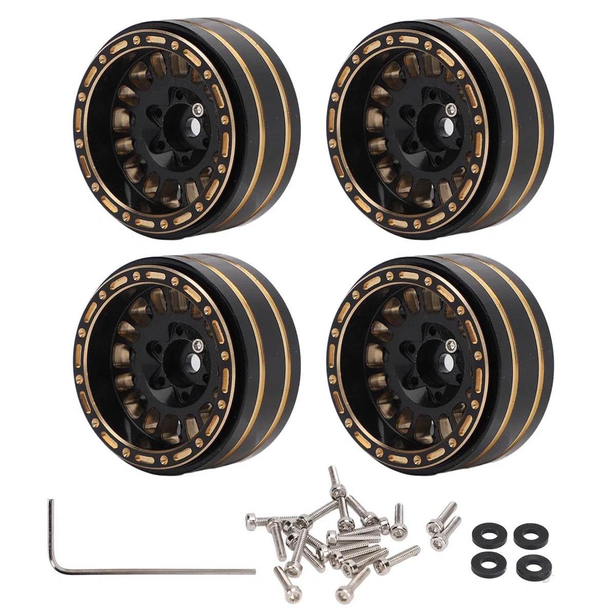 Alomejor Jeu de Jantes Beadlock en Laiton 1,2 Pouces pour Voiture SCX24 FMS24 RC Couleur Noire et Matériau Haute Résistance Moyeu de Roue pour Voiture SCX24 FMS24 1/24 RC