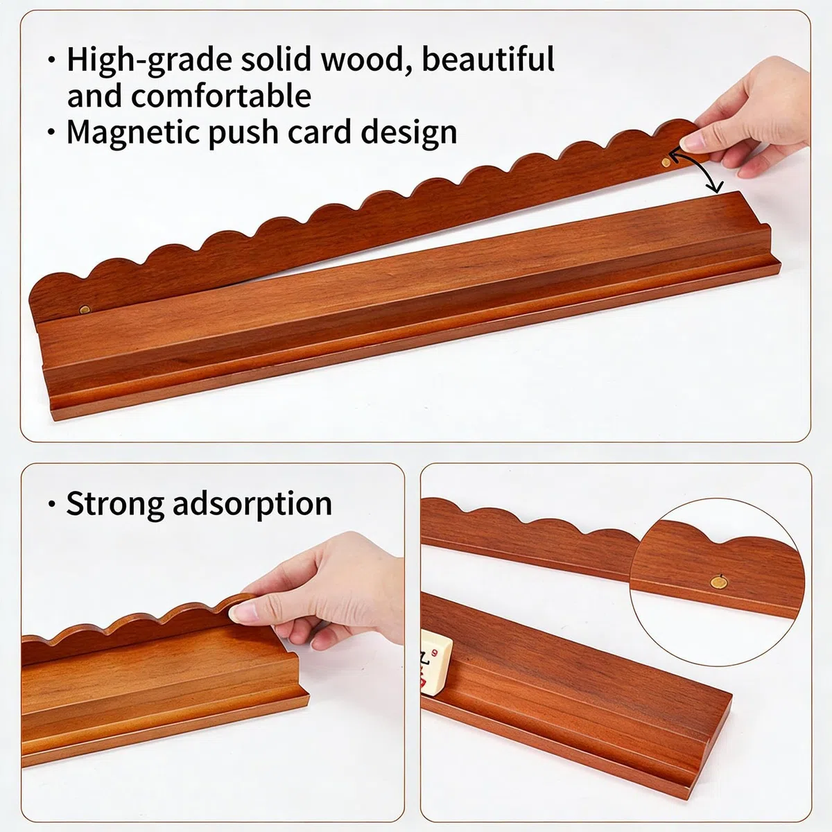 Support de Tuiles pour Mahjong - Lot de 4 Plateaux Magnétiques en Bois pour Tuiles,Racks à Mahjong | pour Parties à Domicile Débutants Voyage en Train Jeu de Noël