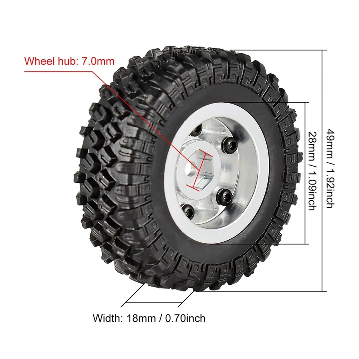 RC Pneus Jante Compatible avec Axial pour SCX24 90081 pour RGT, Roues 49x18mm, Jantes À Billes Métalliques, Pneus en Caoutchouc pour Voiture sur Chenilles 1/24 RC, Pièce Mise À Niveau