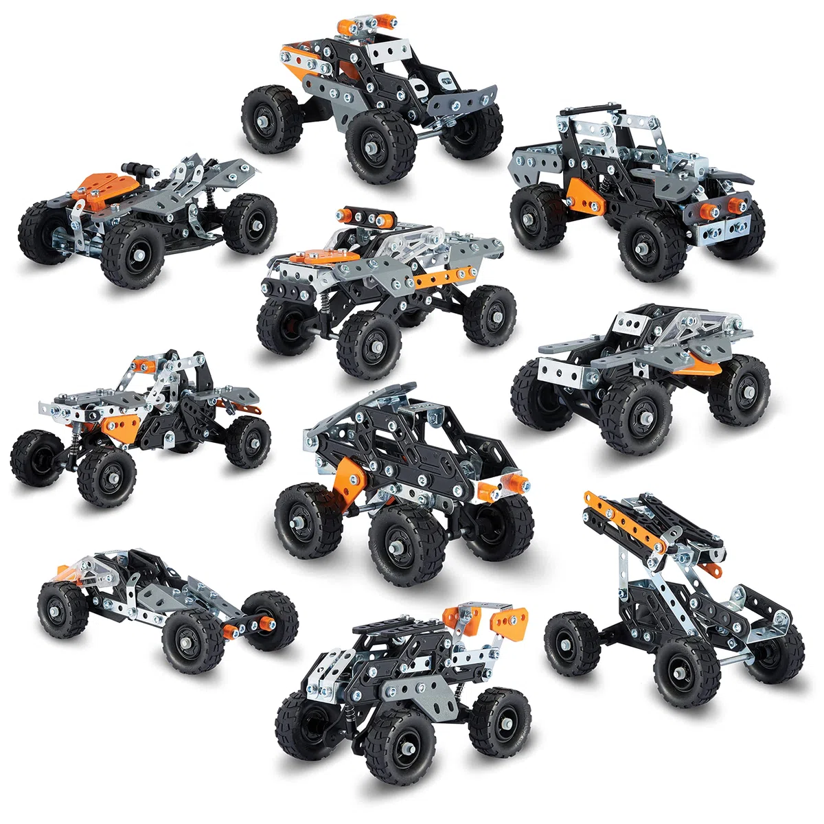 MECCANO - 4X4 SUV DE Course 10 MODÈLES - 10 Modèles Différents de Véhicules A Construire avec Direction et Suspensions - 225 Pièces Et 2 Outils - Jeu de Construction - Jouet Enfant 8 Ans et +