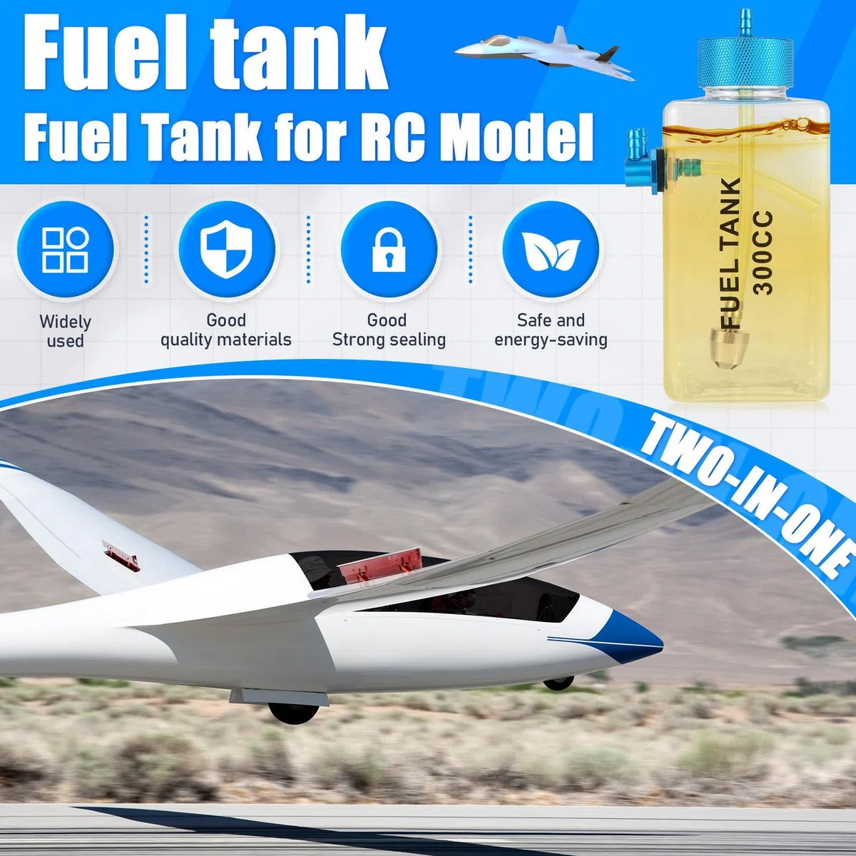 Bidon d'essence en plastique transparent 300 CC CNC pour avion RC Gas et Nitro