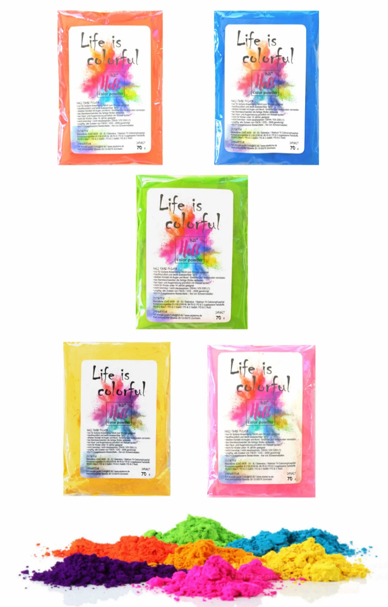 H2i Holi Powder Shooter Lot de 7 canons de poudre de couleur pour fête avec couleurs mélangées 60 g de poudre Holi