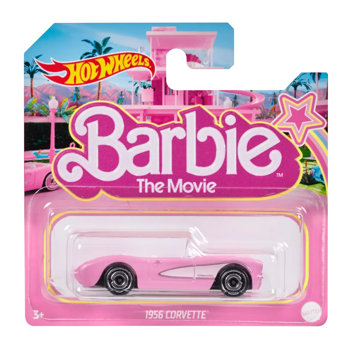 Hot Wheels Barbie Le Film Voiture Corvette Décapotable Authentique en Métal Rose Échelle 1/64, À L’Image De La Corvette du Film Barbie, À Collectionner, Jouet Enfant, HPR54