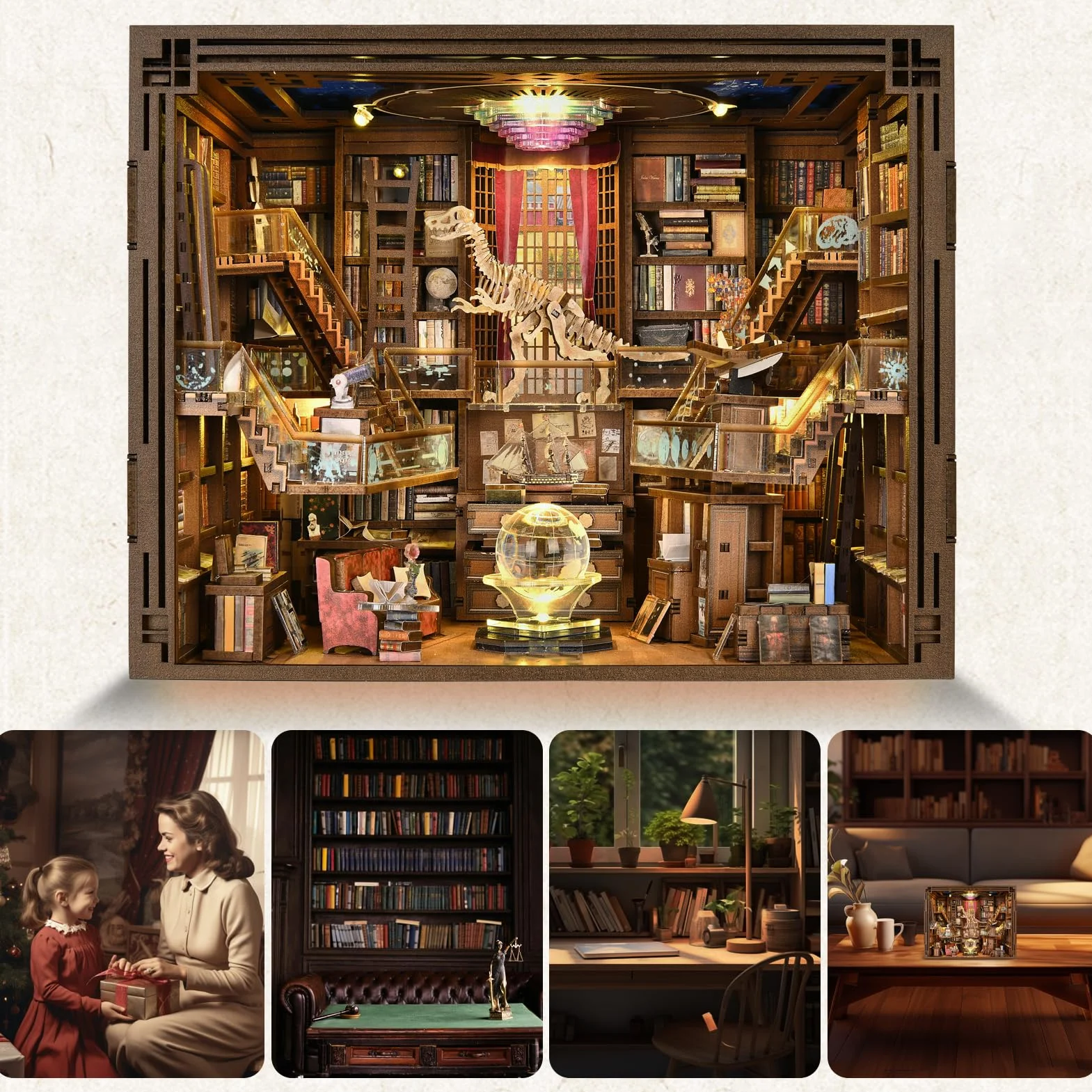 MiniCity Book Nook Kit - DIY Maison de poupée Miniature - Kit Booknook - Puzzle 3D en Bois - Serre-Livres - Décoration avec lumière LED - pour Adolescents et Adultes (Beyond Library Max)