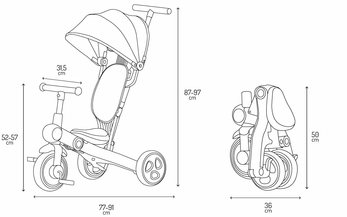 MoMi SOLIVIA Tricycle Bébé Évolutif 4 en 1 pour Enfant à Partir d’Un an | Vélo Enfant avec Canne Parentale, Harnais 5 Points, Pare-soleil, Roues 8/7 Pouces, Pliage Compact et Sac Inclus