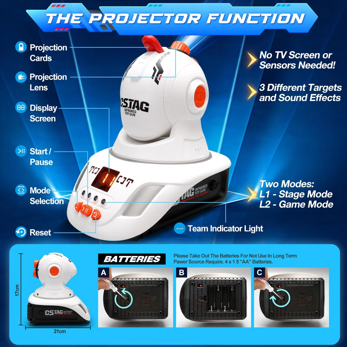Kit laser VATOS rechargeable pistolet jouet 2 joueurs projecteur LED affichage numérique points 3 objectifs