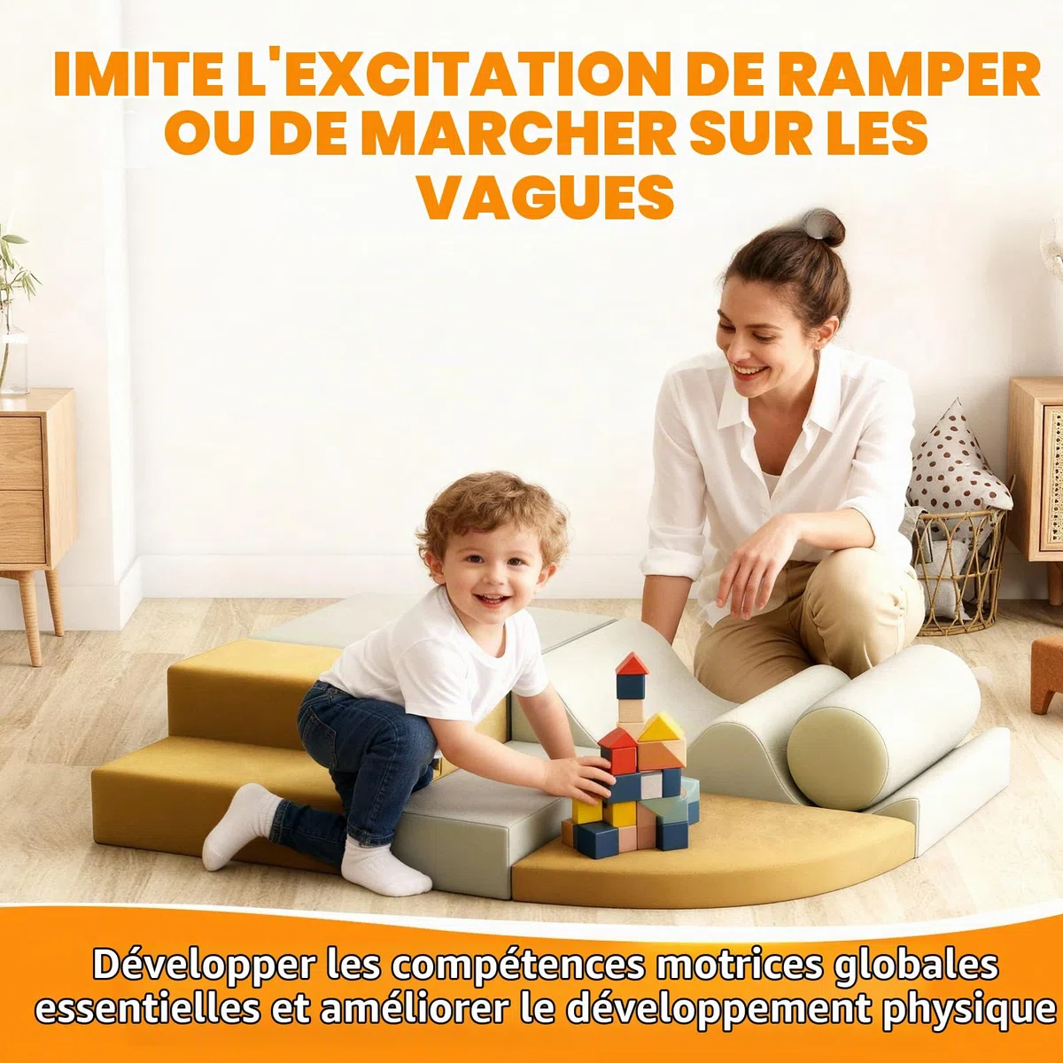 Parcours Motricité Bébé 6 Pièces, Module De Motricité En Mousse Souple, Blocs d'Escalade Lavables, Jeu d'Intérieur Pliable Pour Maison Et Crèche, Développement Motricité Globale, 100x80x20 cm