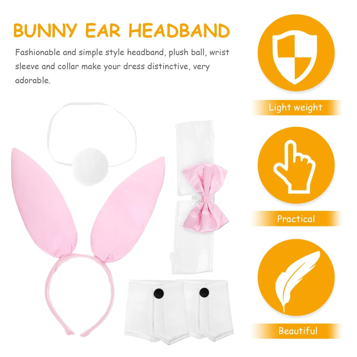 Healvian 5 Ensembles Costume Cosplay avec Oreilles de Lapin et Accessoires Photo Bandeau Décoratif avec Queue de Lapin et Collier Parfait pour Halloween et Fêtes