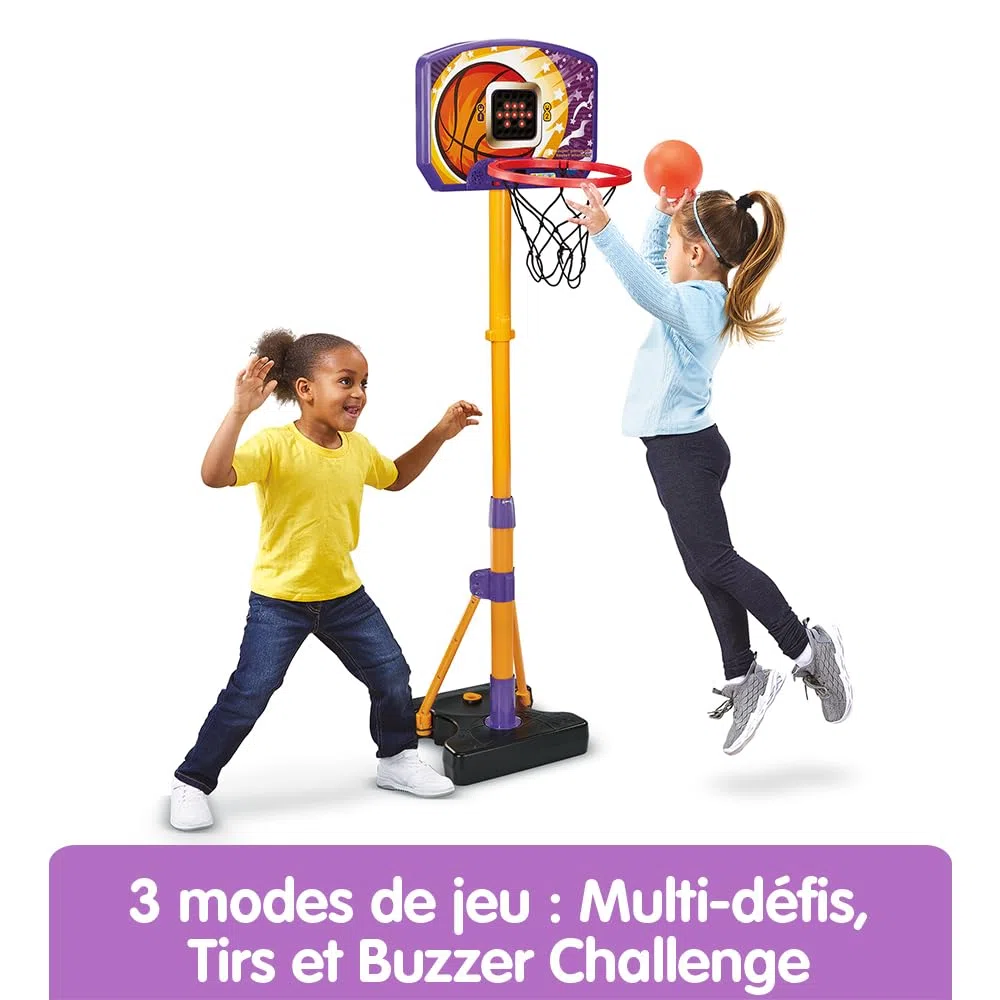 VTech - Super Panier de Basket Interactif, Jeu Basketball Enfant Électronique et Évolutif, Panier de Basket Intérieur, Hauteur Réglable 110-140 cm, Cadeau Enfant Dès 3 Ans - Contenu en Français