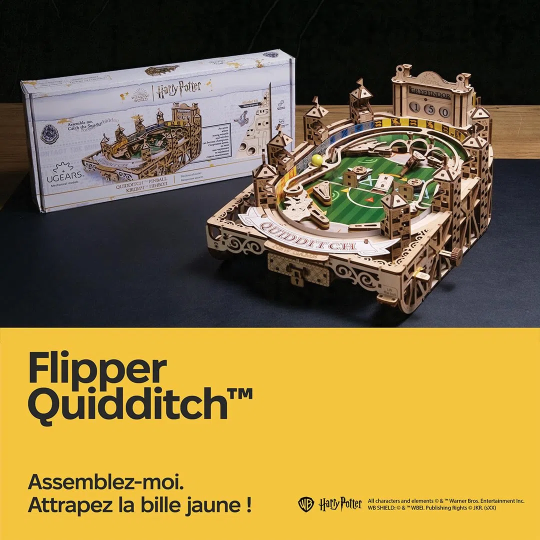 Ugears Machine Flipper Quidditch 3D Puzzle - Harry Potter Puzzles 3D en Bois pour Adultes - Kit DIY avec Flippers Fonctionnels - Kits de Modèles Mécaniques en Bois Fête des Pères - 402 Pièces