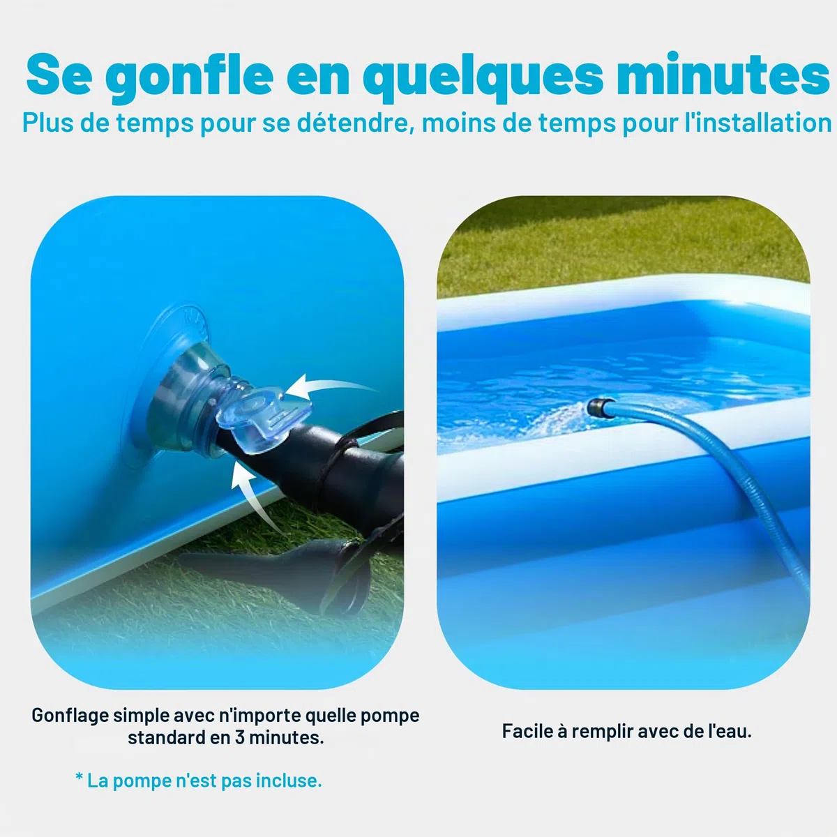 Sloosh Piscine Gonflable avec Sièges, 304,8 x 182,8 x 55,8 cm, Piscine Familiale Hors-Sol, Épaissie et Durable, Idéale pour Les Fêtes Aquatiques d'Été dans Le Jardin, la Cour ou la Pelouse, Bleu