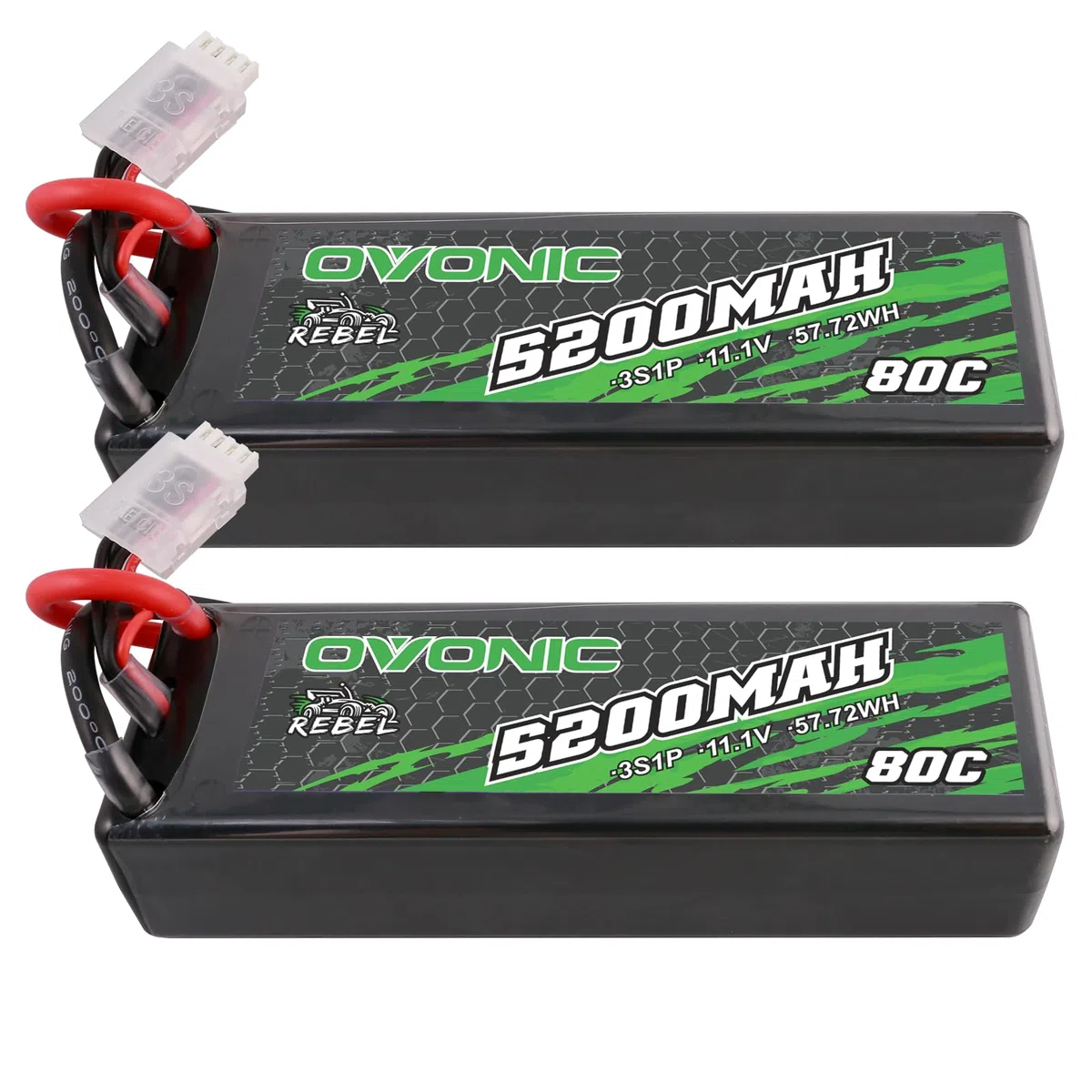 OVONIC Batterie Lipo RC 3S 80C 5200 mAh 11,1 V avec connecteur EC5 rigide pour voiture RC Monster Truck RC Truggy Buggy RC Truck Hobby (2 pièces)