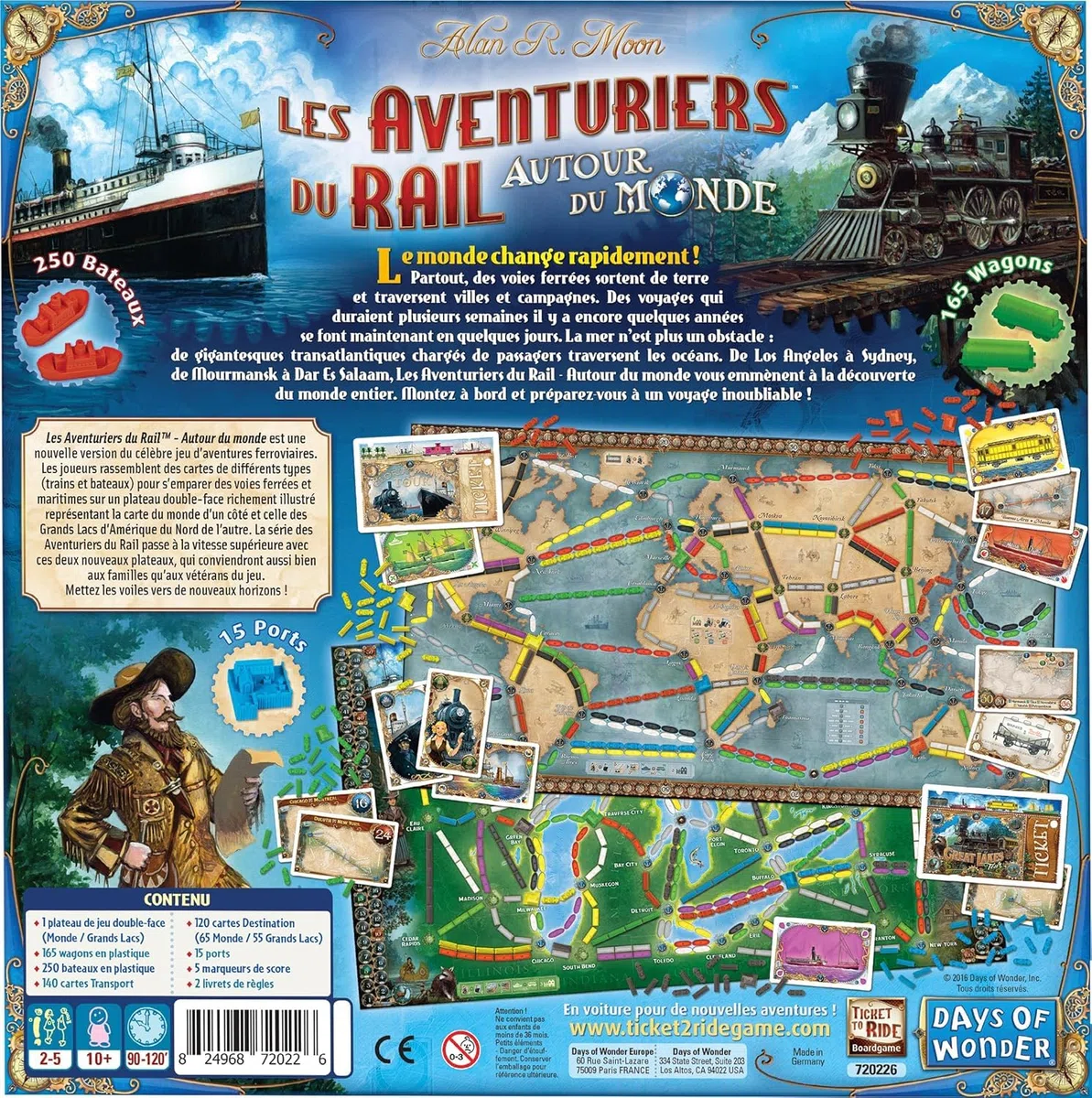 Les AVENTURIERS du Rail : Autour du Monde - Nouvelle Version avec Bateaux | Jeu de Société & Stratégie pour Enfants dès 10 Ans - 2 à 5 Joueurs - 90 à 120 Min - en Français - Days of Wonder