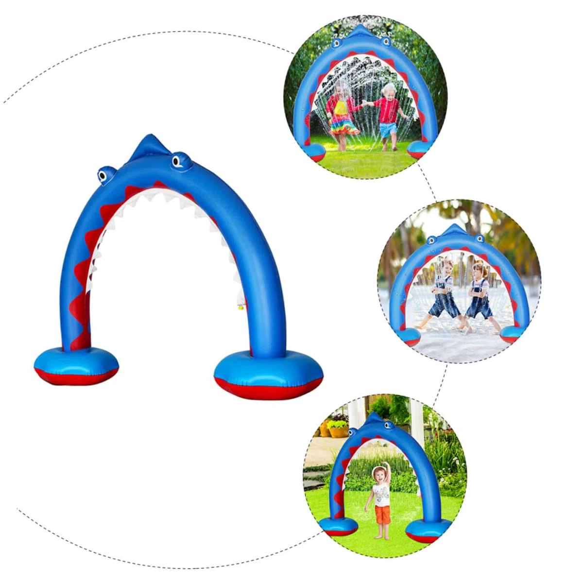 Arche Gonflable de Pulvérisation d'eau pour Garçon et Filles en PVC Bleu, Jouet D'été Extérieur Arroseur pour Jeux d'eau sur Pelouse et Interaction Parent-garçon et Filles