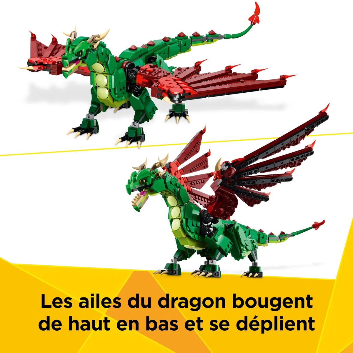 LEGO Creator 3-en-1 Le Dragon médiéval - Se transforme en Serpent de mer ou en phénix - Jeu de Construction pour garçons et Filles Amoureux des Animaux - Idée de Cadeau d’Anniversaire dès 9 Ans 31161