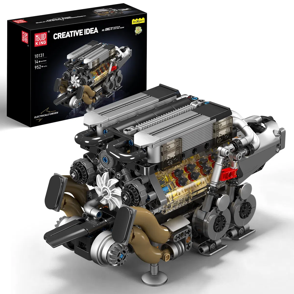 Mould King 10131 Technique W16 Kit de construction de moteur, briques de serrage, modèle de moteur à combustion interne fonctionnel avec batterie, mini moteurs, jouet STEM pour adolescents (952 pièces