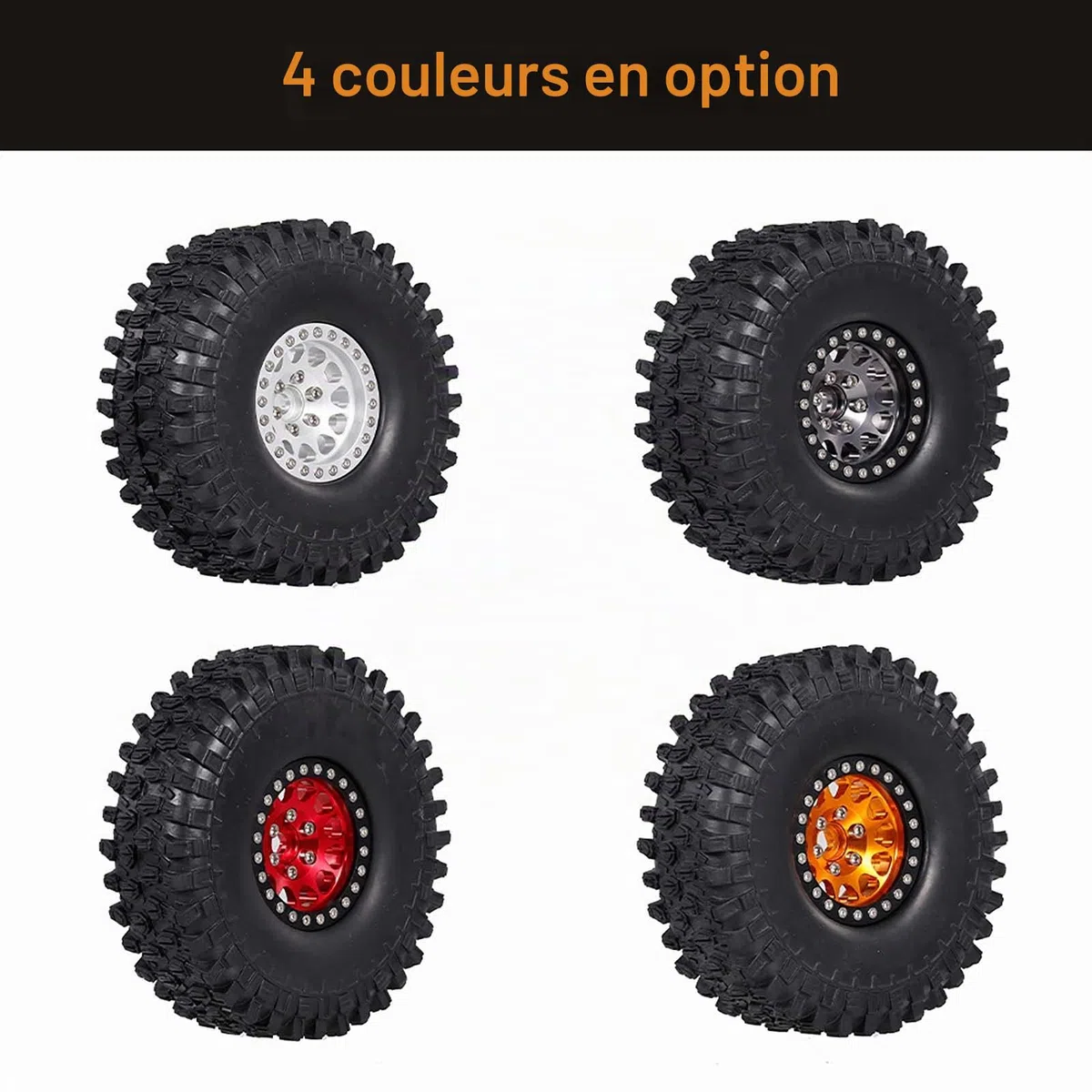 COMETX RC Rock Crawler Lot de 4 pneus en caoutchouc 4,8 cm avec jante en métal pour 1/10 RC Rock Crawler Traxxas Trx-4 Trx-6 Axial Scx10 90046 RC Pièces de voiture