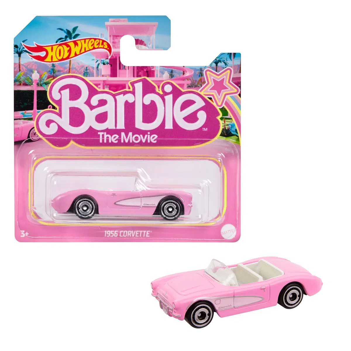 Hot Wheels Barbie Le Film Voiture Corvette Décapotable Authentique en Métal Rose Échelle 1/64, À L’Image De La Corvette du Film Barbie, À Collectionner, Jouet Enfant, HPR54
